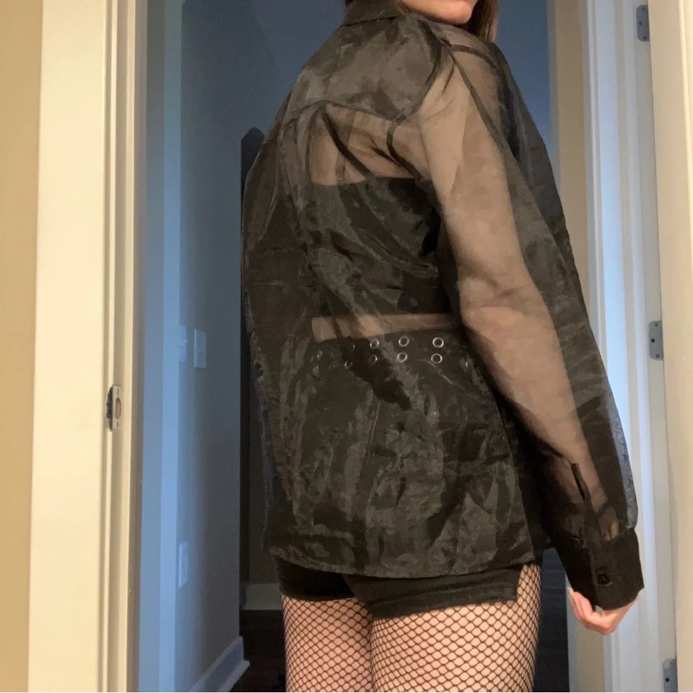 NEW BEAUTIFUL RARE GOTH BLACK MESH BUTTON UP TOP - Picture 9 of 16